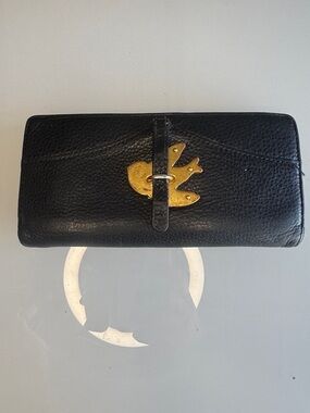 Marc Jacobs Petal to the Metal Black Leather Clutch with Gold Bird Emblem
